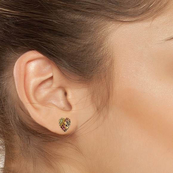Kurt Geiger London Rainbow Crystal Heart Stud Earrings New - Picture 5 of 5